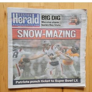 Patriots Win AFC Championship Boston Herald Newapaper "Snow-Mazing" 1-26-26